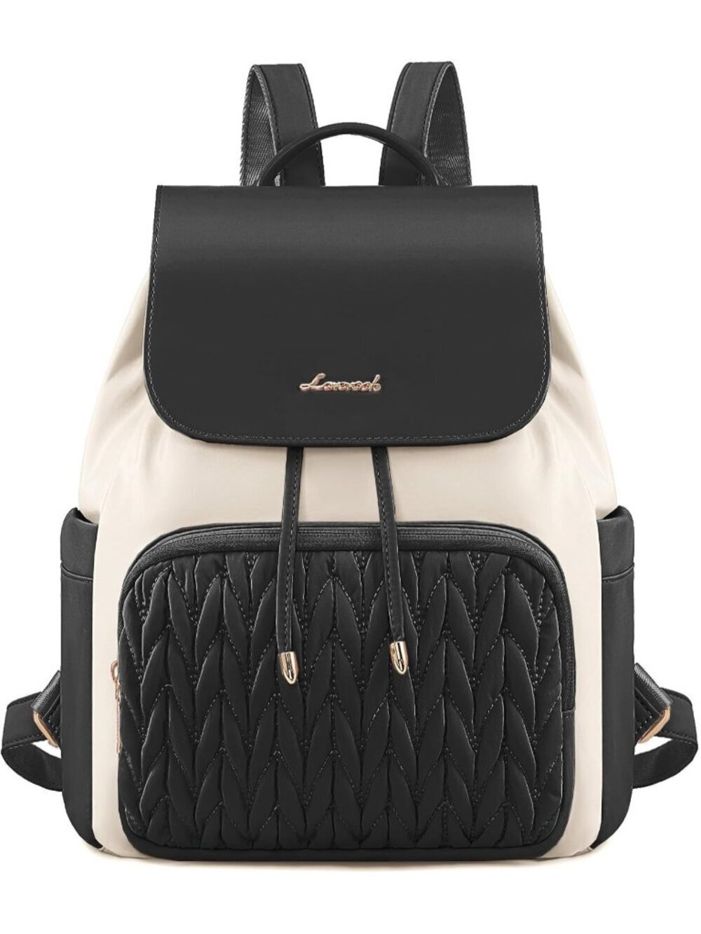 Women's Beige&black lightweight Anti-theft 2 side pockets Small Backpack Purse